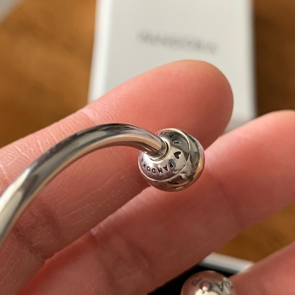 Pandora Open Bangle Charms Bracelet w/ 2 Hearts Pandora Charms & 2 Stoppers EUC - Picture 15 of 16